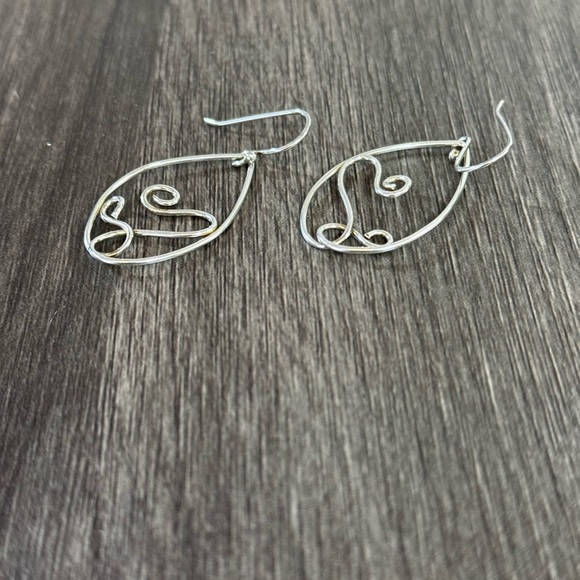 Medium Dangle Silver Drop Earrings - Sterling Silver Wire Wrapped Earrings - Picture 4 of 6